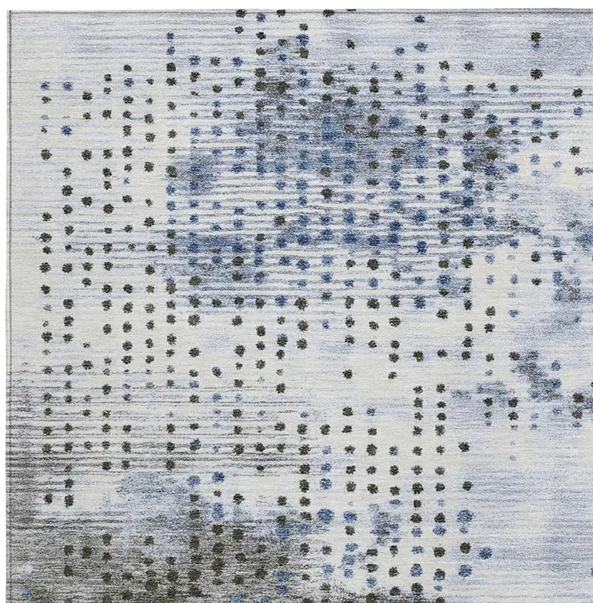 Denim Blue And Brown Geometric Washable Indoor Outdoor Area Rug Photo 3