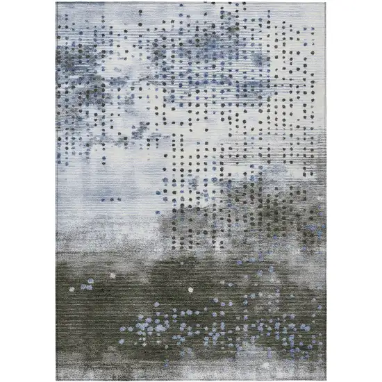 Denim Blue And Brown Geometric Washable Indoor Outdoor Area Rug Photo 8