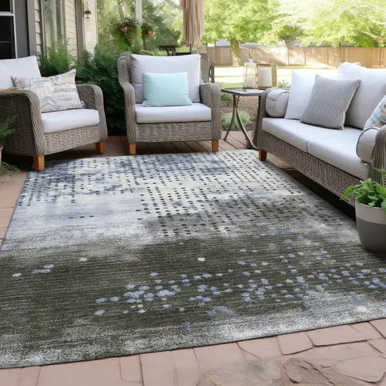 Denim Blue And Brown Geometric Washable Indoor Outdoor Area Rug Photo 4