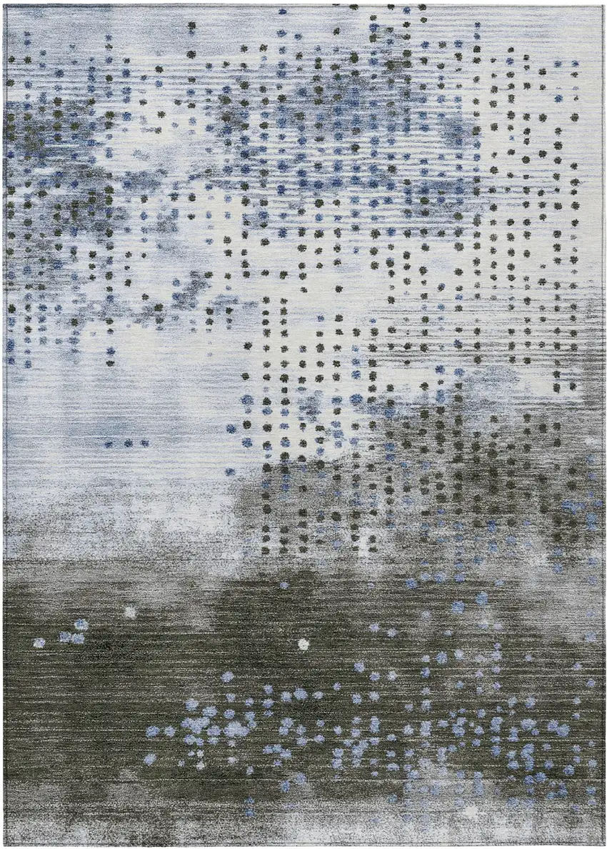 Denim Blue And Brown Geometric Washable Indoor Outdoor Area Rug Photo 8