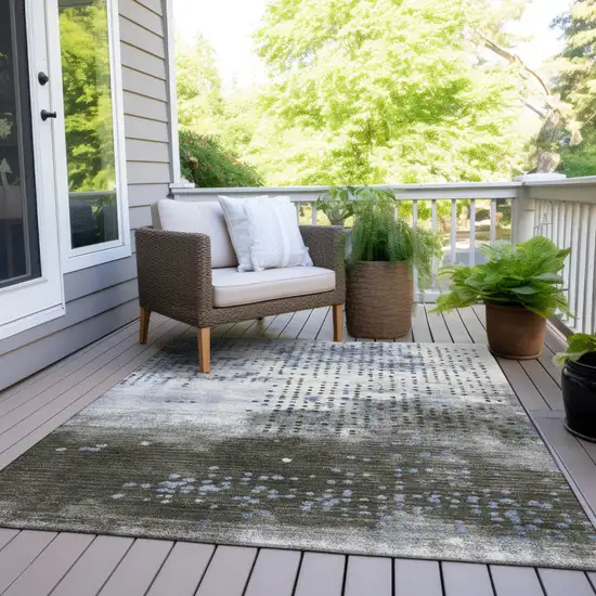 Denim Blue And Brown Geometric Washable Indoor Outdoor Area Rug Photo 7