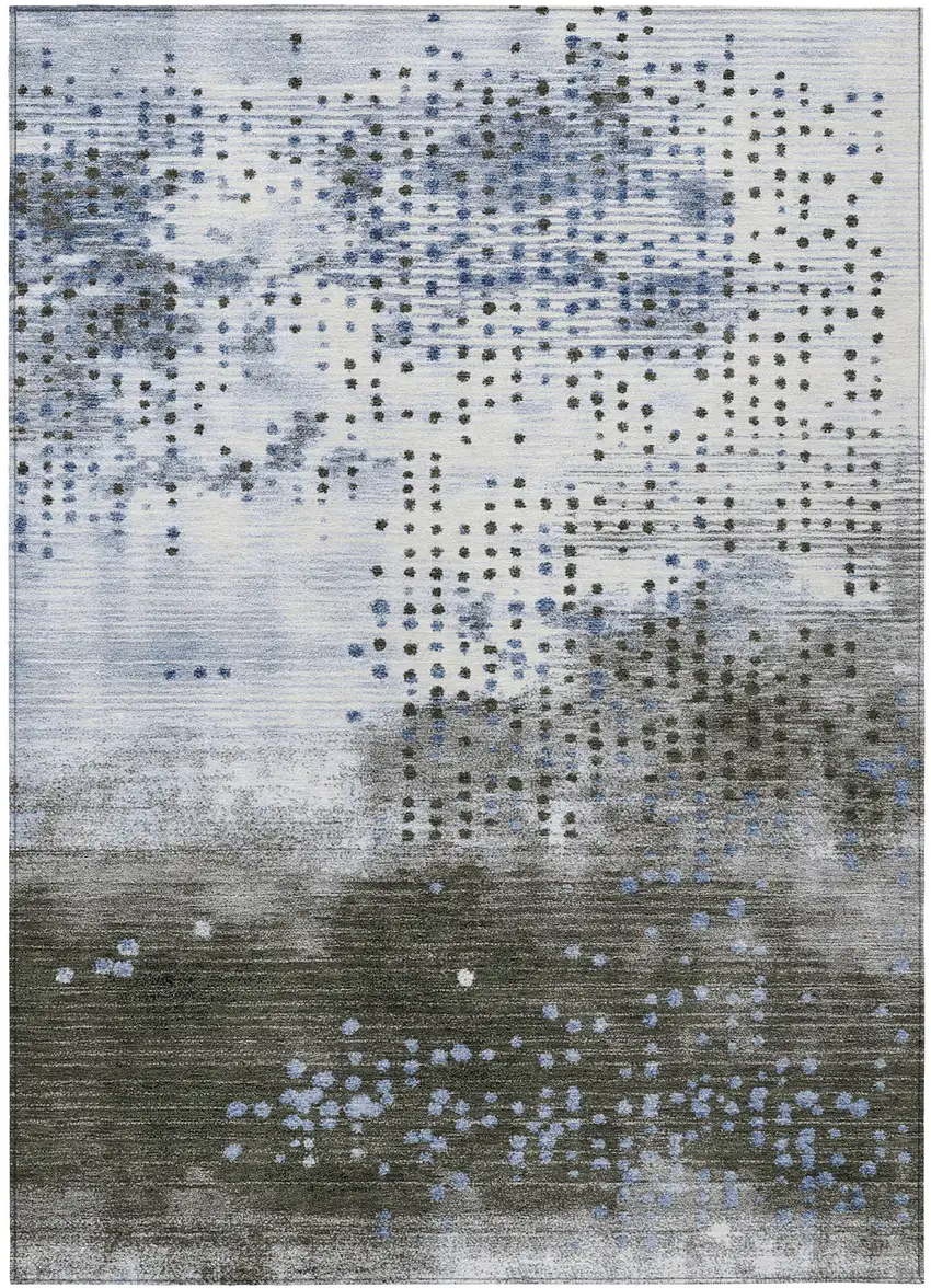 Denim Blue And Brown Geometric Washable Indoor Outdoor Area Rug Photo 3