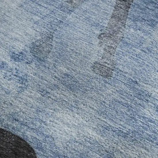 Denim Blue And Charcoal Animal Print Washable Area Rug With UV Protection Photo 2