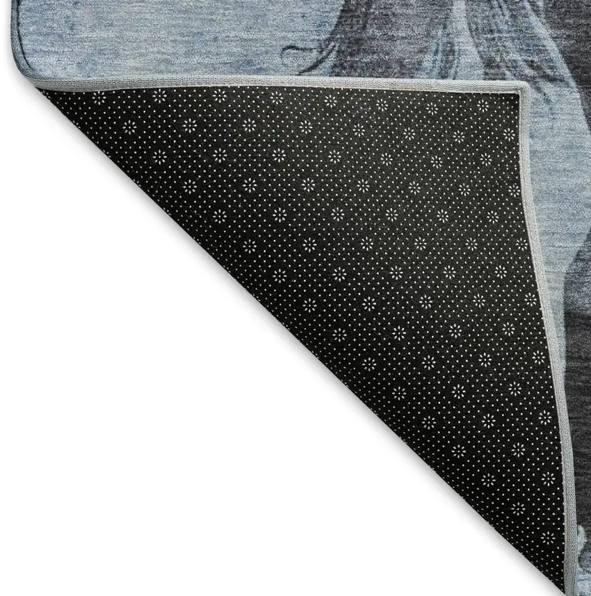 Denim Blue And Charcoal Animal Print Washable Area Rug With UV Protection Photo 6