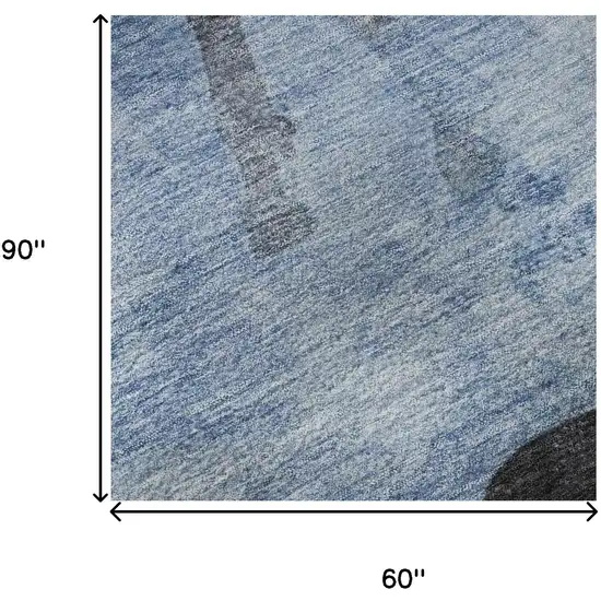 Denim Blue And Charcoal Animal Print Washable Area Rug With UV Protection Photo 9