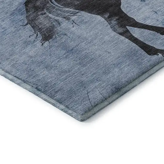 Denim Blue And Charcoal Animal Print Washable Area Rug With UV Protection Photo 6