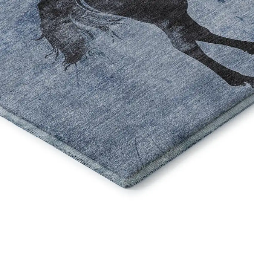 Denim Blue And Charcoal Animal Print Washable Area Rug With UV Protection Photo 6