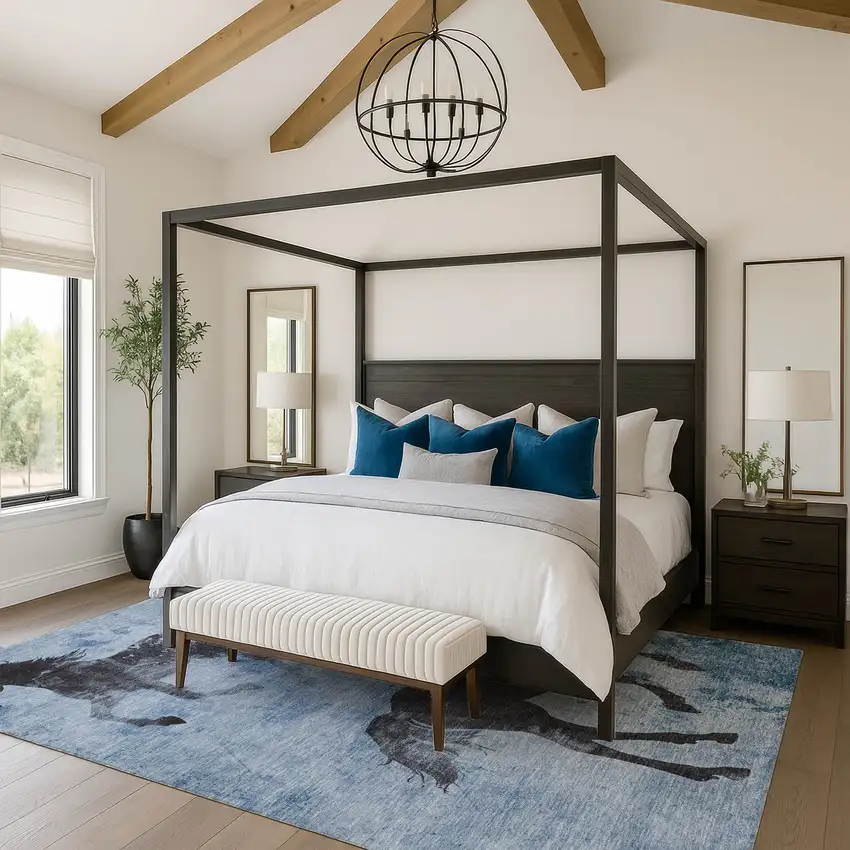 Denim Blue And Charcoal Animal Print Washable Area Rug With UV Protection Photo 2