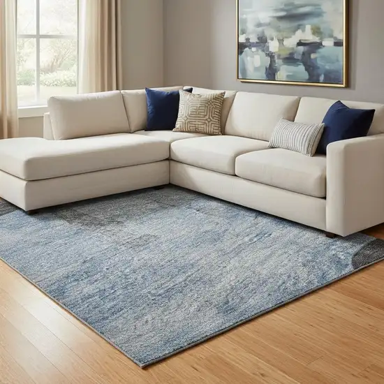 Denim Blue And Charcoal Animal Print Washable Area Rug With UV Protection Photo 2