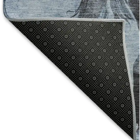 Denim Blue And Charcoal Animal Print Washable Area Rug With UV Protection Photo 5