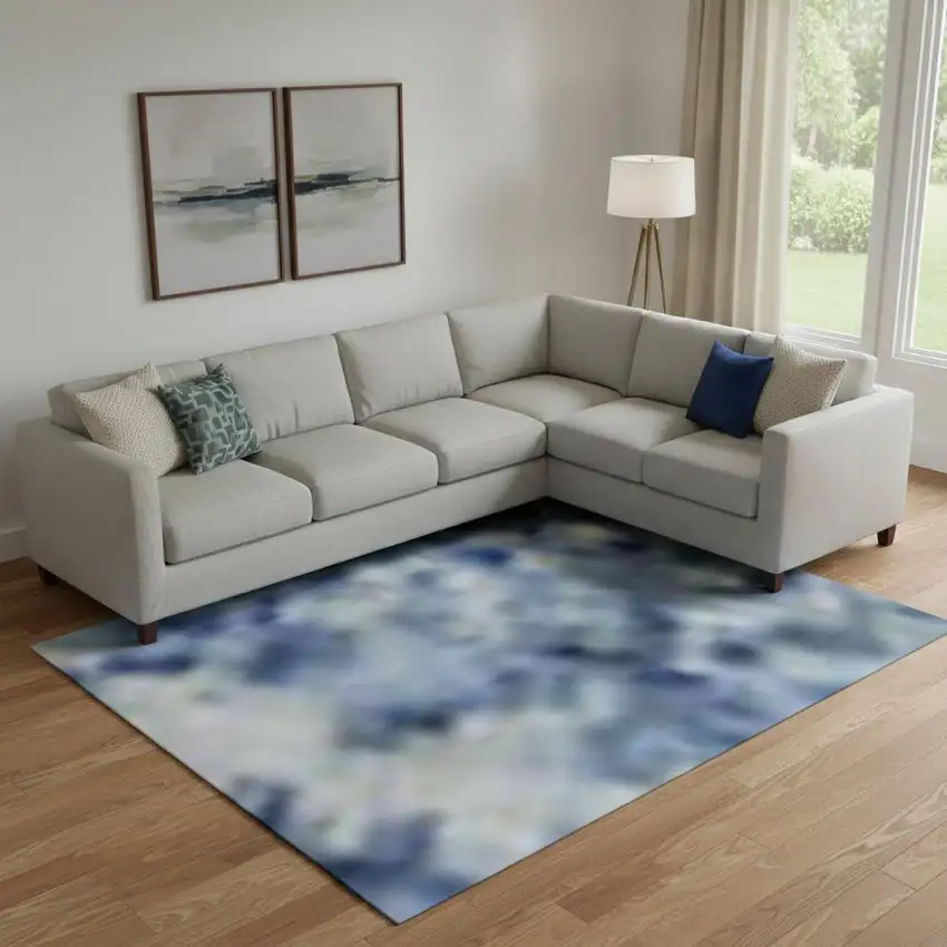 Denim Blue And Charcoal Animal Print Washable Area Rug With UV Protection Photo 2