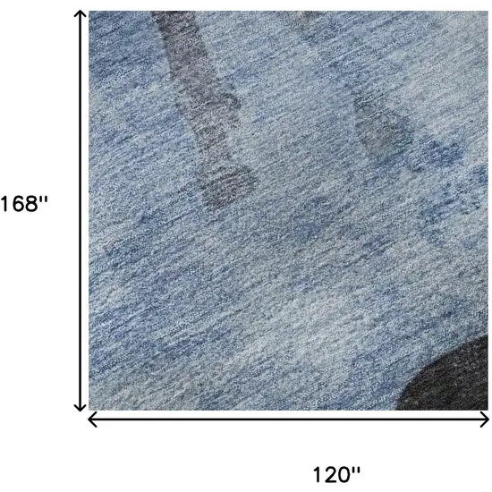 Denim Blue And Charcoal Animal Print Washable Area Rug With UV Protection Photo 9