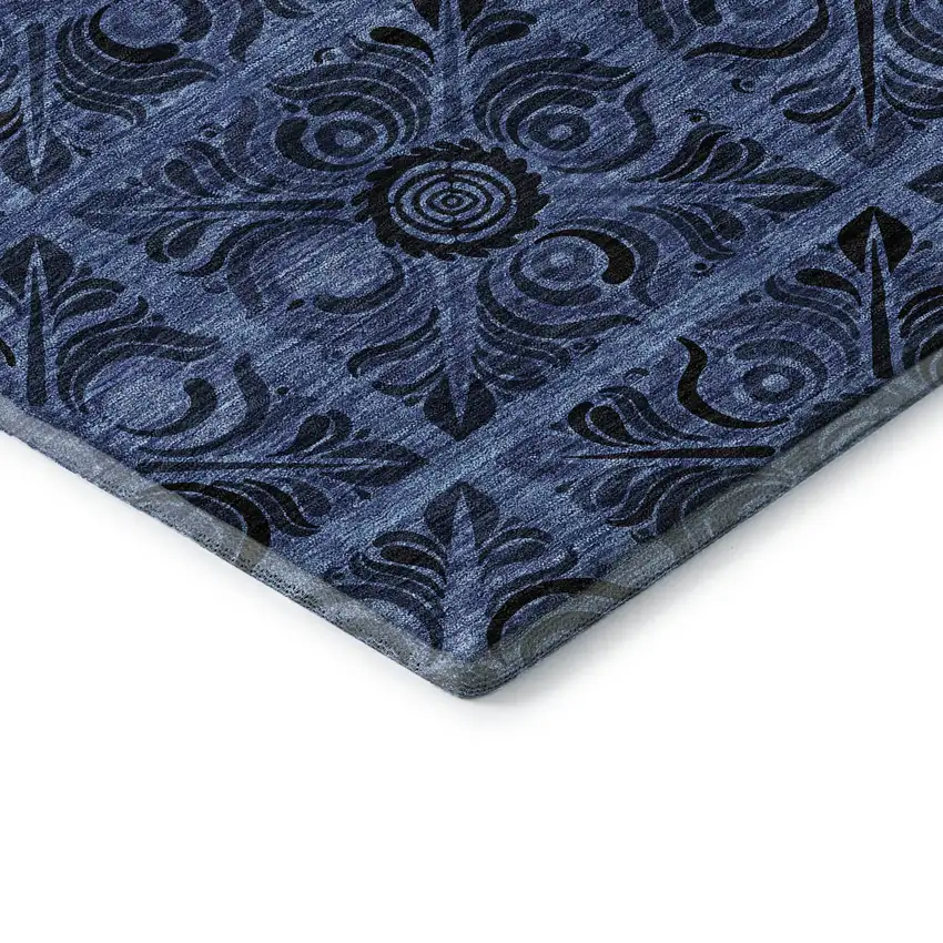 Denim Blue And Charcoal Medallion Washable Area Rug With UV Protection Photo 8