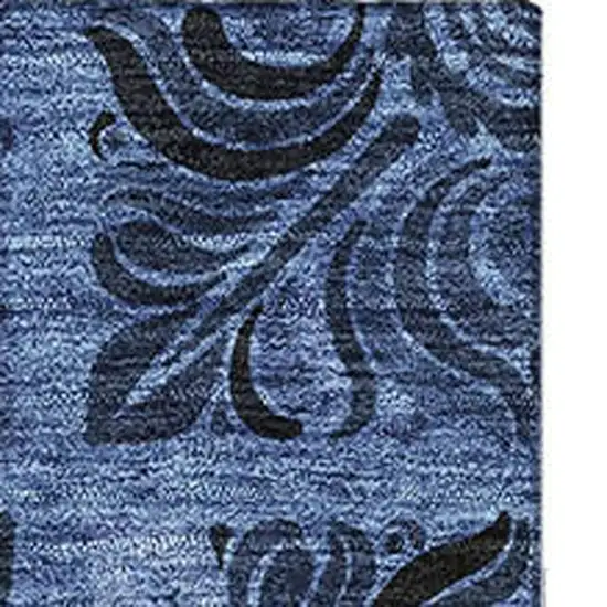 Denim Blue And Charcoal Medallion Washable Area Rug With UV Protection Photo 4