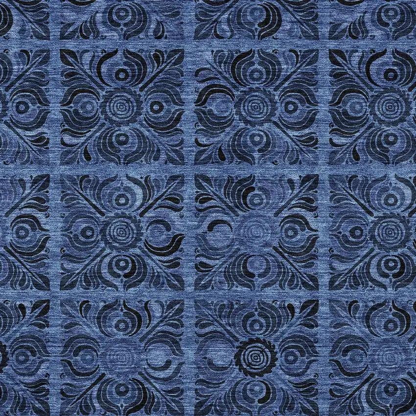 Denim Blue And Charcoal Medallion Washable Indoor Outdoor Area Rug Photo 6
