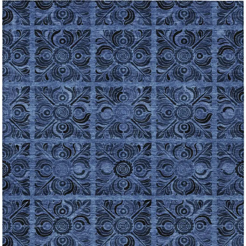 Denim Blue And Charcoal Medallion Washable Indoor Outdoor Area Rug Photo 7