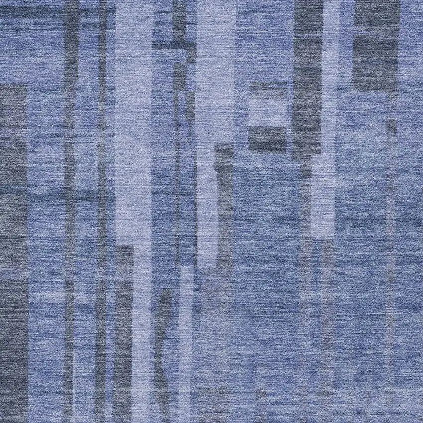 Denim Blue And Charcoal Striped Washable Indoor Outdoor Area Rug Photo 5