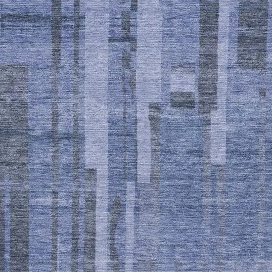 Denim Blue And Charcoal Striped Washable Indoor Outdoor Area Rug Photo 5