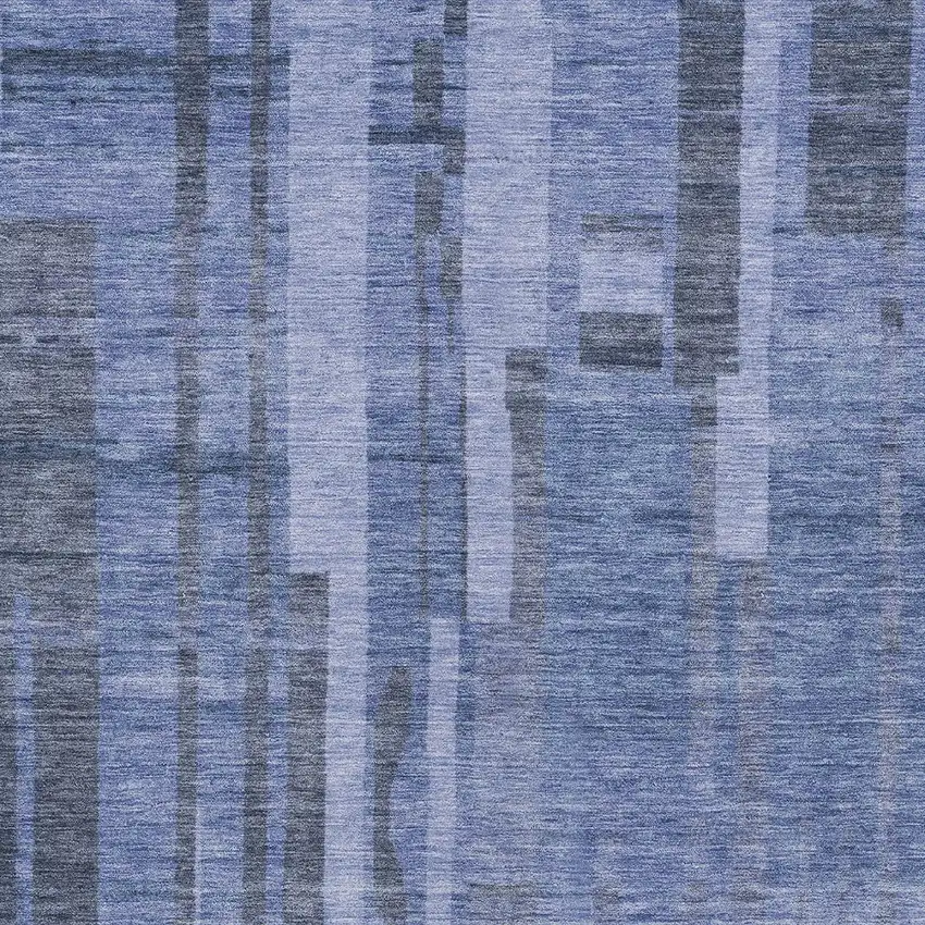 Denim Blue And Charcoal Striped Washable Indoor Outdoor Area Rug Photo 5