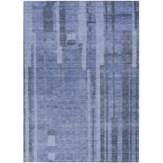 Denim Blue And Charcoal Striped Washable Indoor Outdoor Area Rug Photo 6