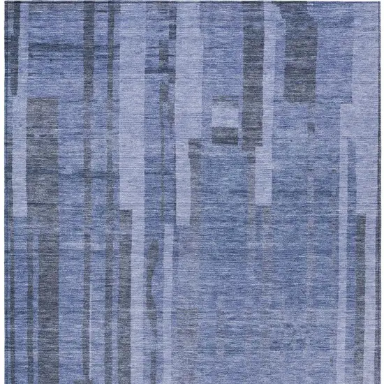 Denim Blue And Charcoal Striped Washable Indoor Outdoor Area Rug Photo 5