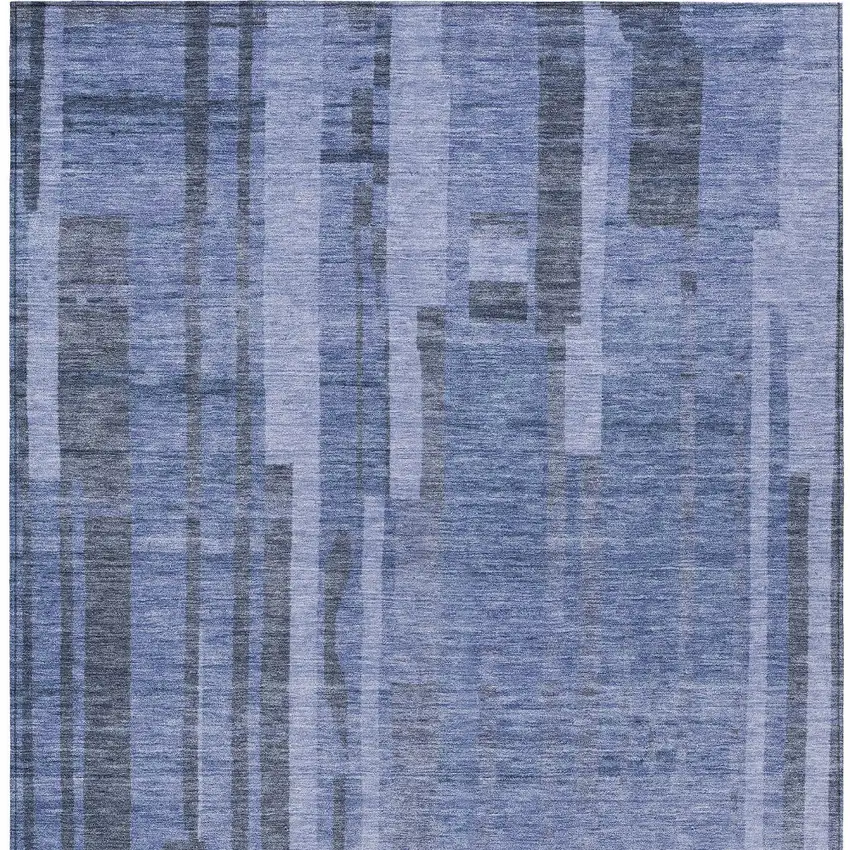 Denim Blue And Charcoal Striped Washable Indoor Outdoor Area Rug Photo 5