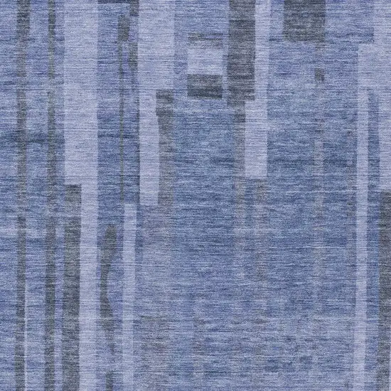 Denim Blue And Charcoal Striped Washable Indoor Outdoor Area Rug Photo 5