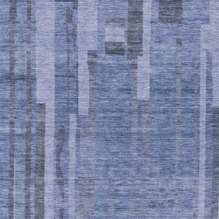 Denim Blue And Charcoal Striped Washable Indoor Outdoor Area Rug Photo 5