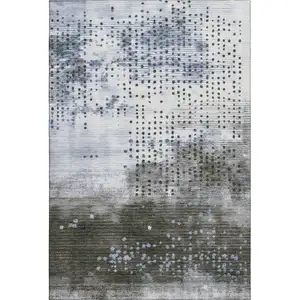 Photo of Denim Blue And Chocolate Geometric Washable Area Rug With UV Protection