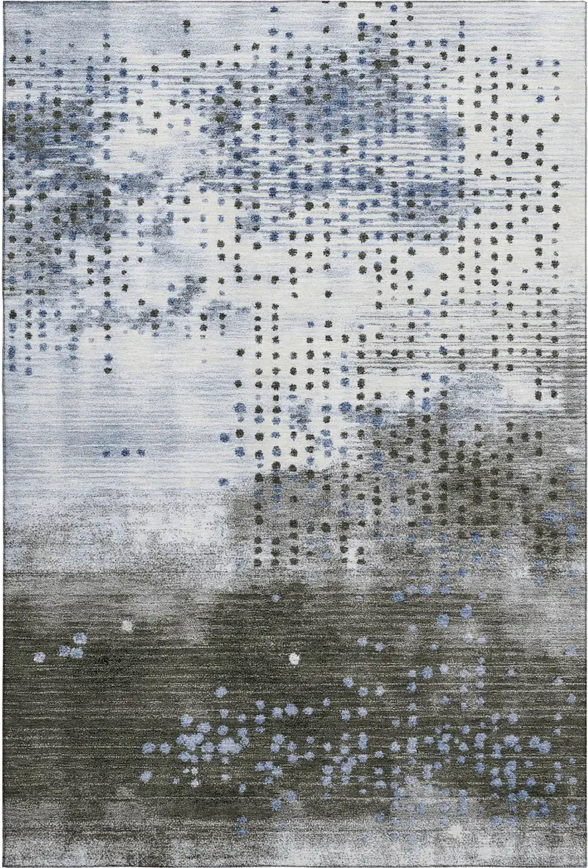 Denim Blue And Chocolate Geometric Washable Area Rug With UV Protection Photo 1