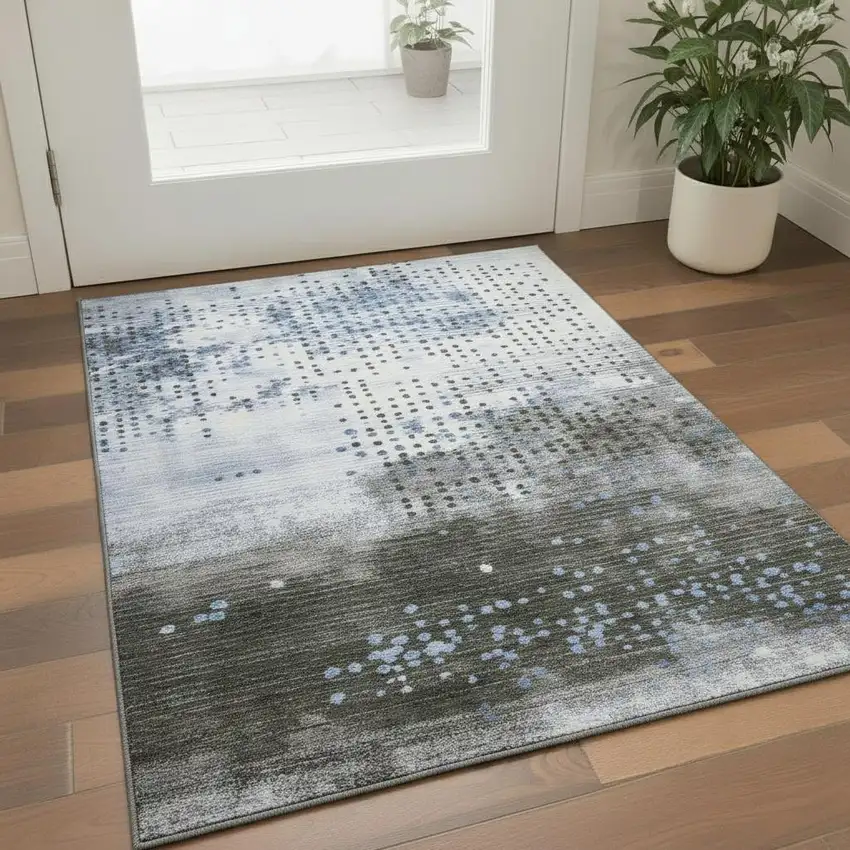 Denim Blue And Chocolate Geometric Washable Area Rug With UV Protection Photo 2