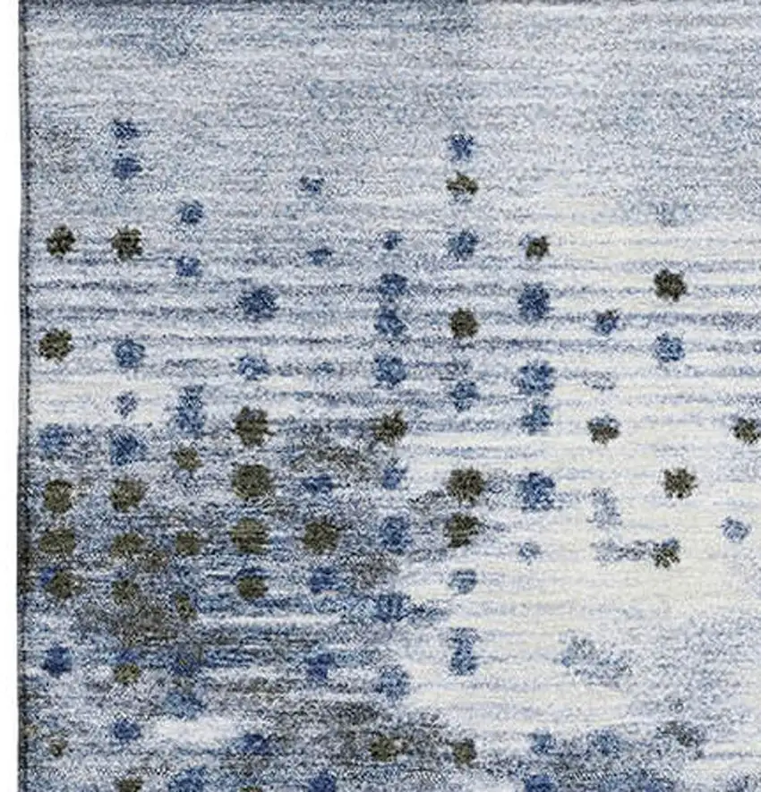 Denim Blue And Chocolate Geometric Washable Area Rug With UV Protection Photo 4