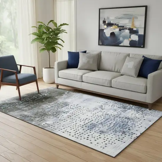 Denim Blue And Chocolate Geometric Washable Area Rug With UV Protection Photo 2