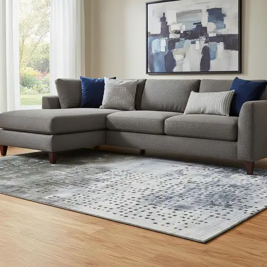 Denim Blue And Chocolate Geometric Washable Area Rug With UV Protection Photo 2