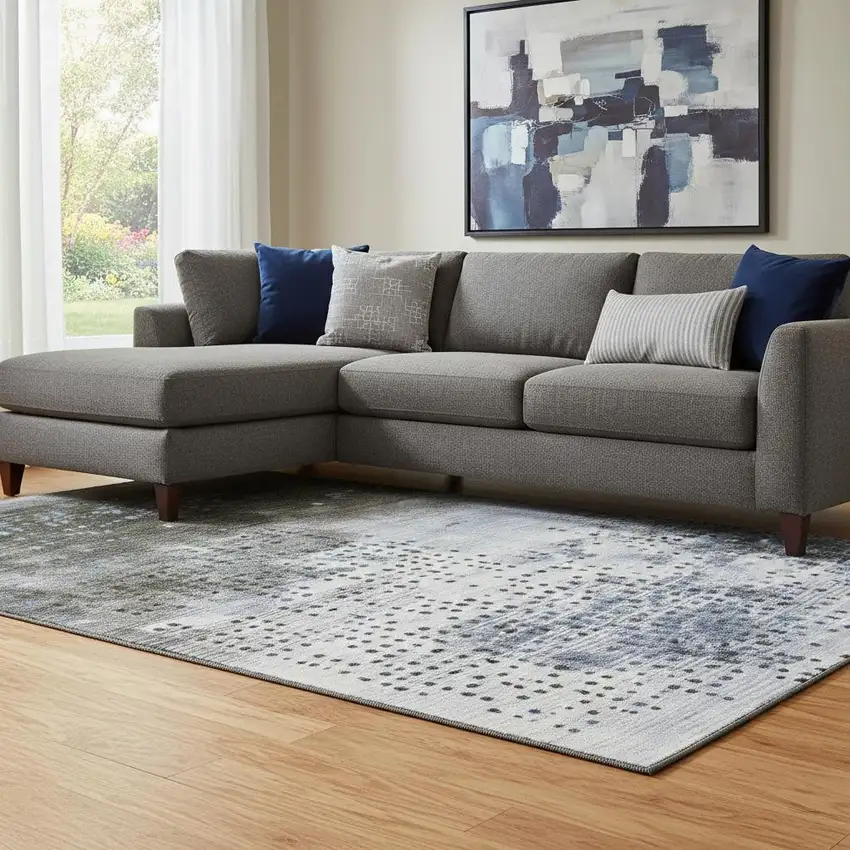 Denim Blue And Chocolate Geometric Washable Area Rug With UV Protection Photo 2