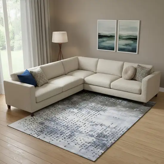 Denim Blue And Chocolate Geometric Washable Area Rug With UV Protection Photo 2