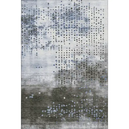 Denim Blue And Chocolate Geometric Washable Area Rug With UV Protection Photo 1