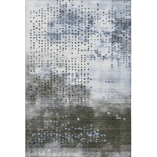 Denim Blue And Chocolate Geometric Washable Area Rug With UV Protection Photo 4