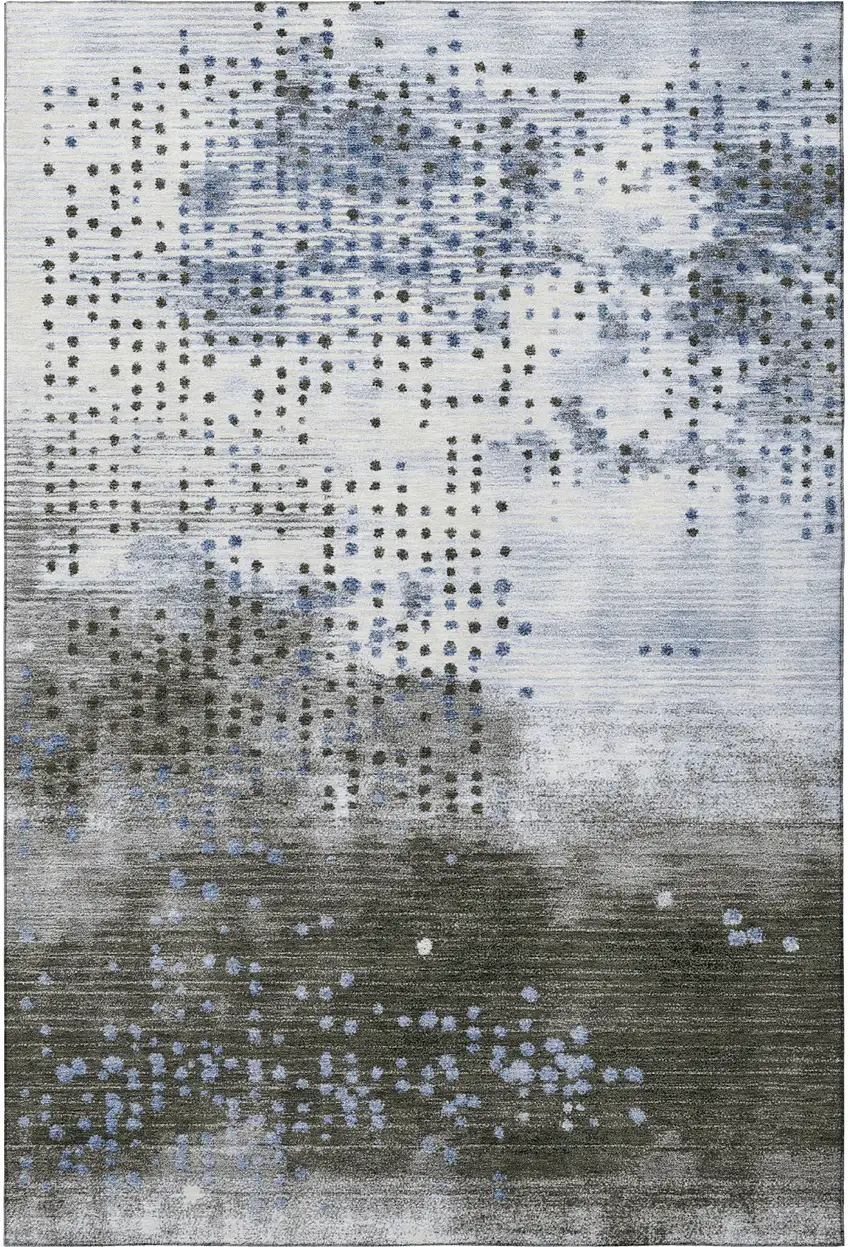 Denim Blue And Chocolate Geometric Washable Area Rug With UV Protection Photo 4