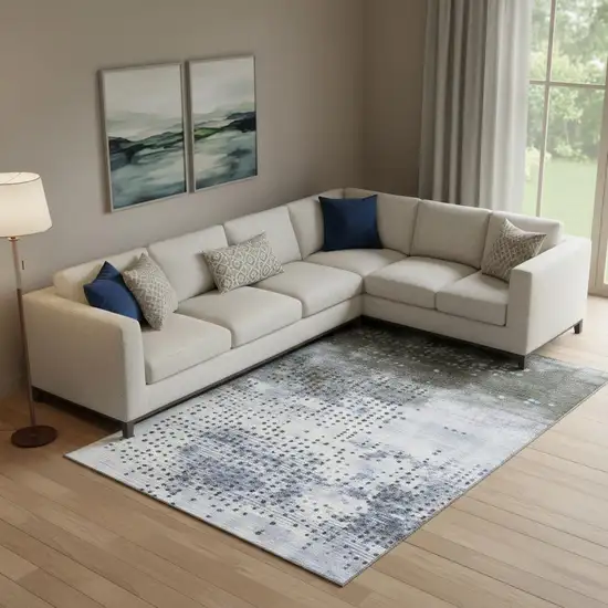 Denim Blue And Chocolate Geometric Washable Area Rug With UV Protection Photo 2