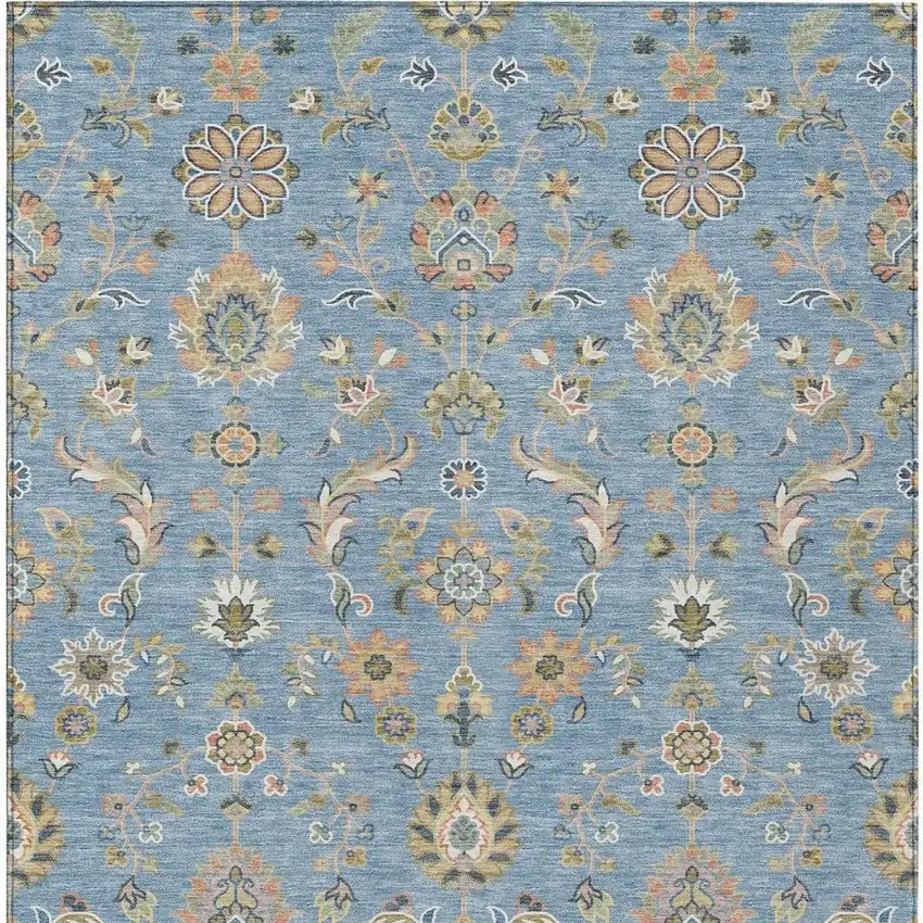 Denim Blue And Copper Abstract Washable Indoor Outdoor Area Rug Photo 2