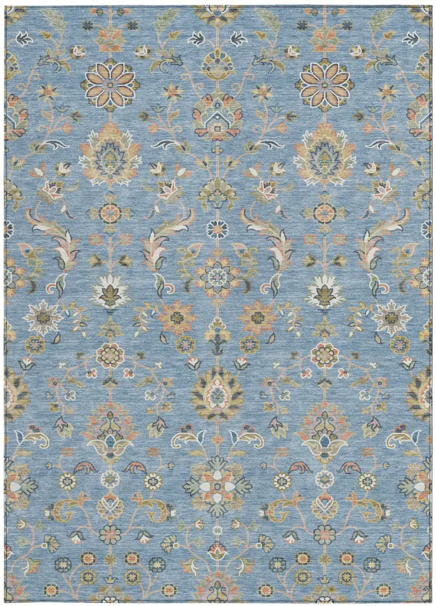Denim Blue And Copper Abstract Washable Indoor Outdoor Area Rug Photo 3