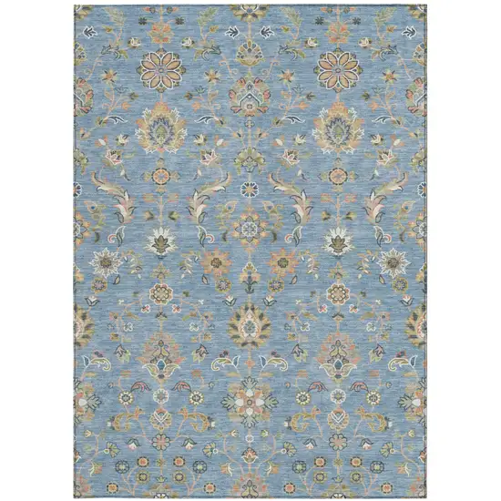 Denim Blue And Copper Abstract Washable Indoor Outdoor Area Rug Photo 3