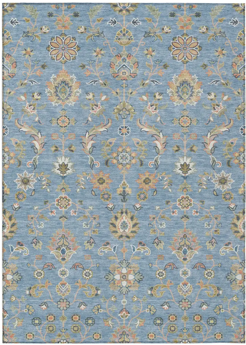 Denim Blue And Copper Abstract Washable Indoor Outdoor Area Rug Photo 1