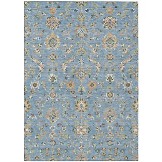 Denim Blue And Copper Abstract Washable Indoor Outdoor Area Rug Photo 1
