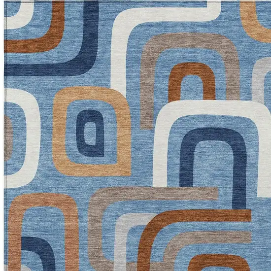 Denim Blue And Copper Geometric Washable Indoor Outdoor Area Rug Photo 3
