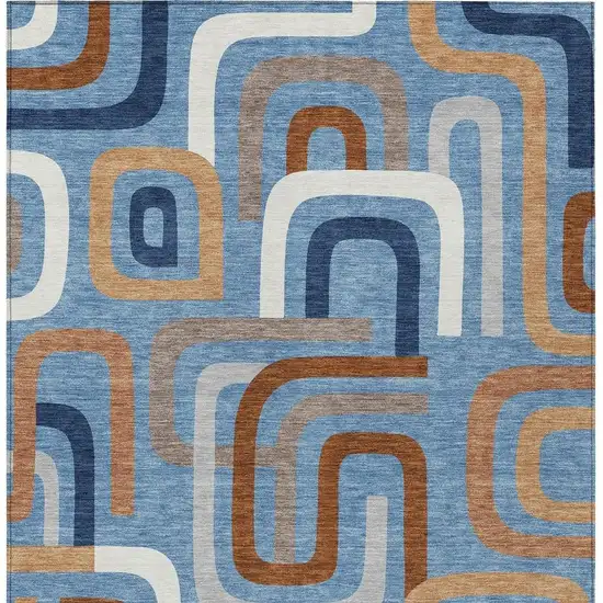 Denim Blue And Copper Geometric Washable Indoor Outdoor Area Rug Photo 4