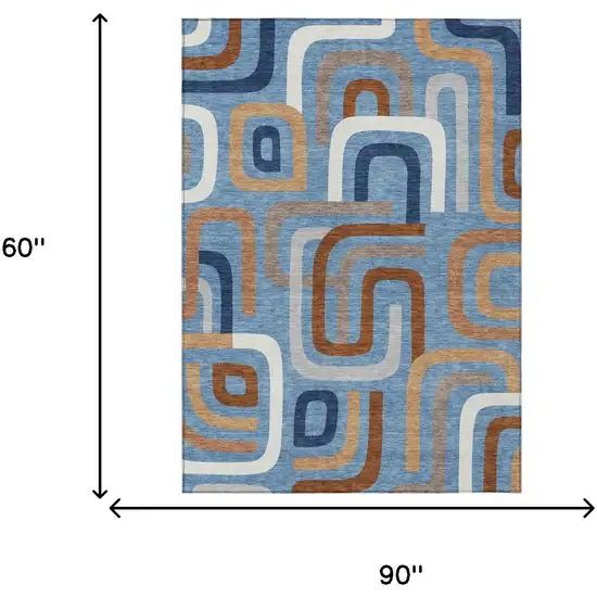 Denim Blue And Copper Geometric Washable Indoor Outdoor Area Rug Photo 7