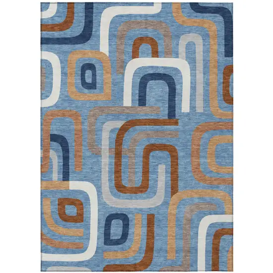 Denim Blue And Copper Geometric Washable Indoor Outdoor Area Rug Photo 2
