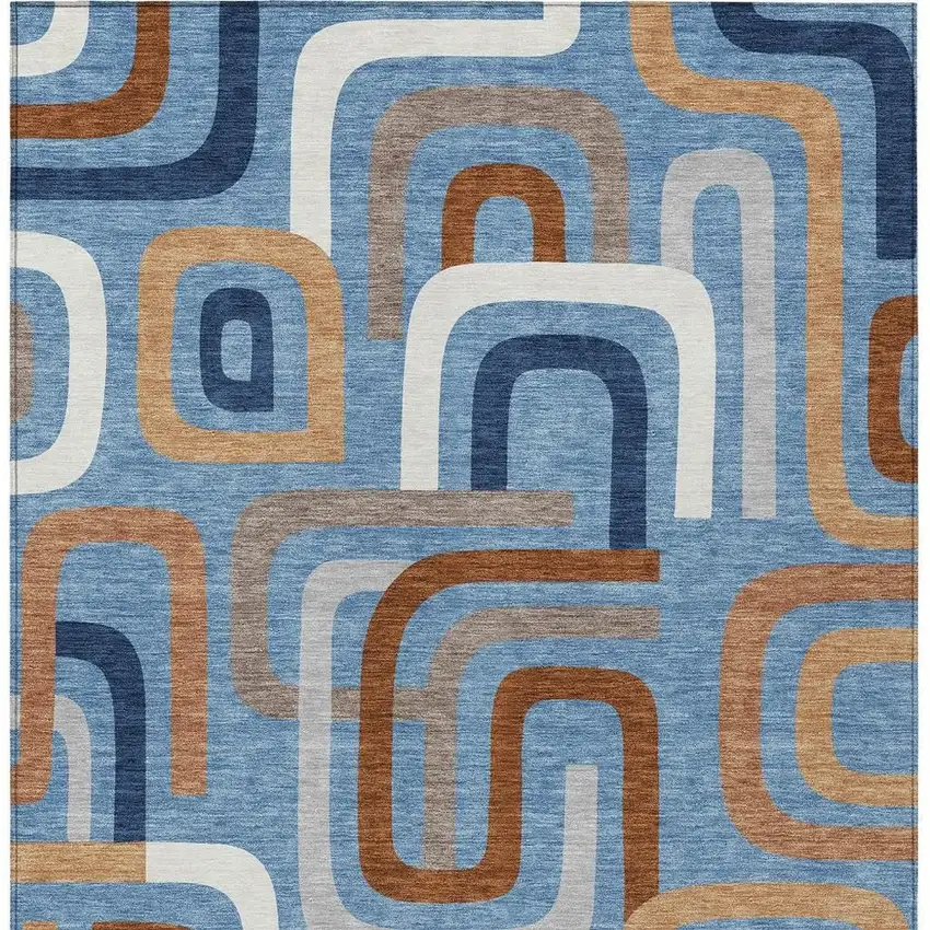 Denim Blue And Copper Geometric Washable Indoor Outdoor Area Rug Photo 4
